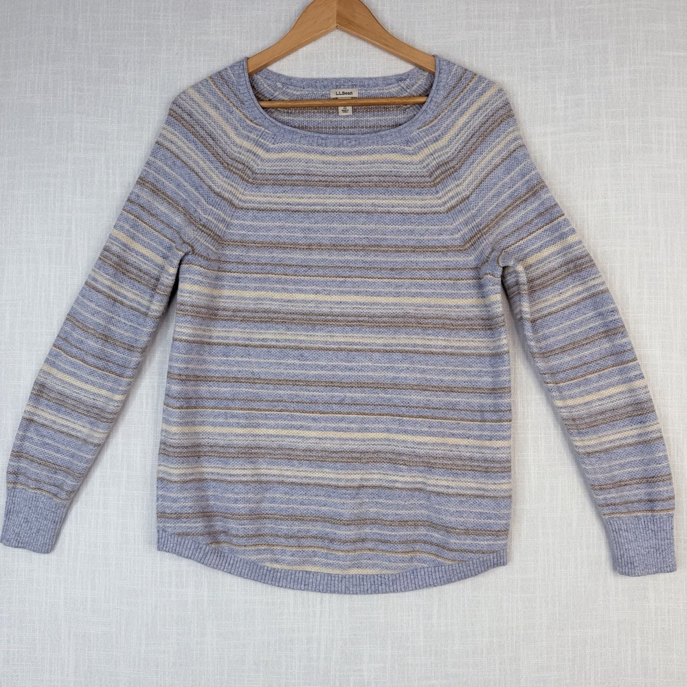 L.L. Bean Womens Textured Cotton Sweater Long Sleeve Striped Size Medium Blue